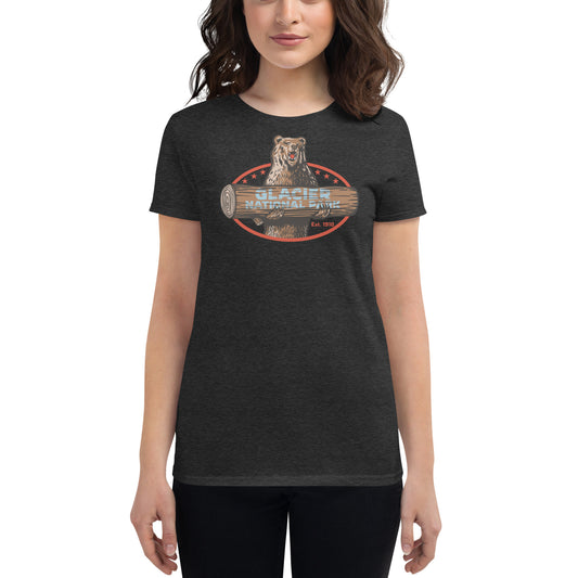 Women's Fashion Fit T-shirt - Glacier NP Bear and Log