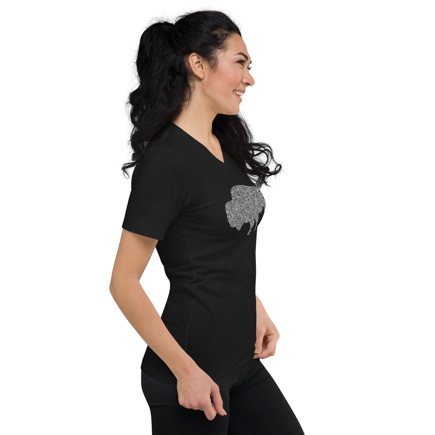 Unisex Short Sleeve V-Neck T-Shirt - Floral Bison