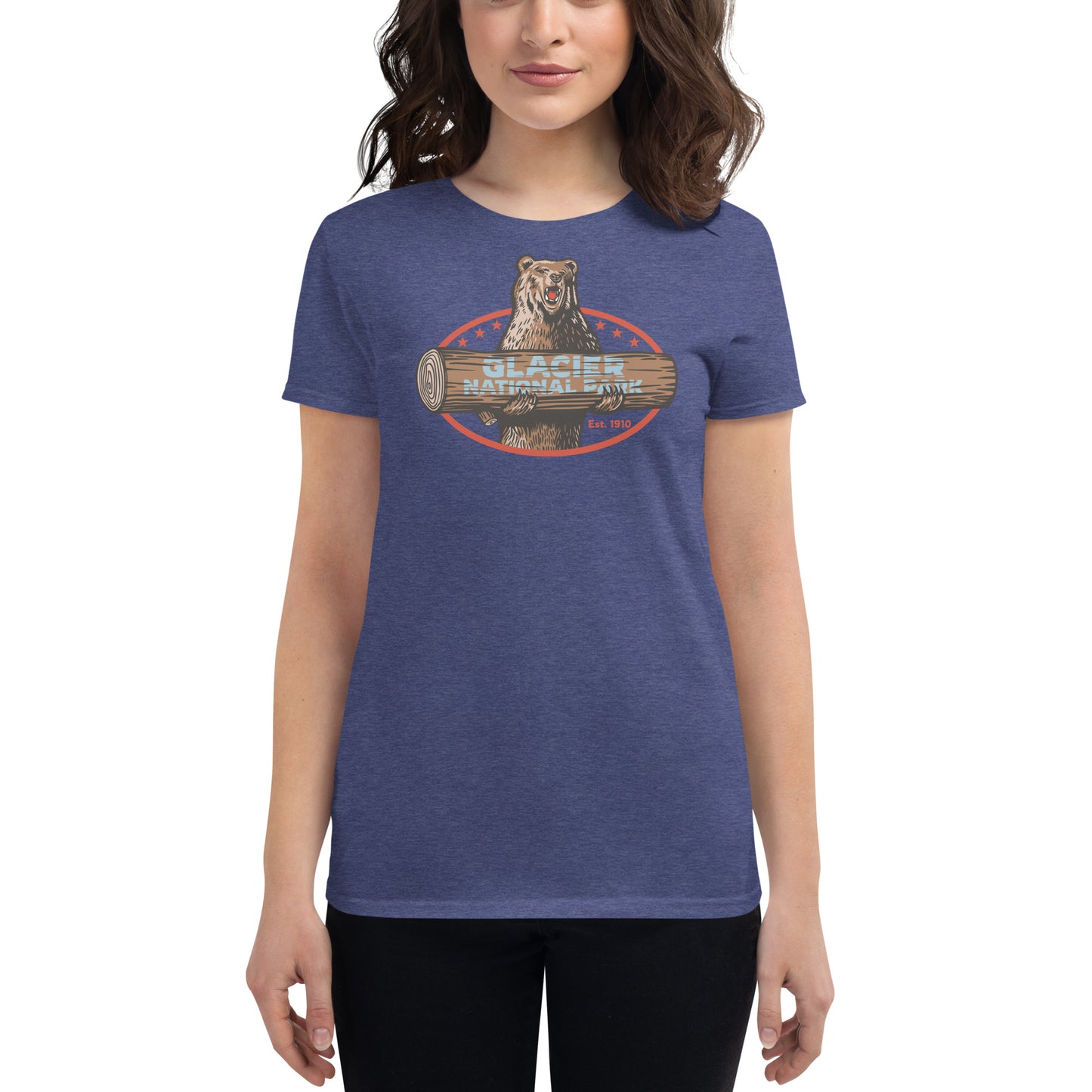 Women's Fashion Fit T-shirt - Glacier NP Bear and Log