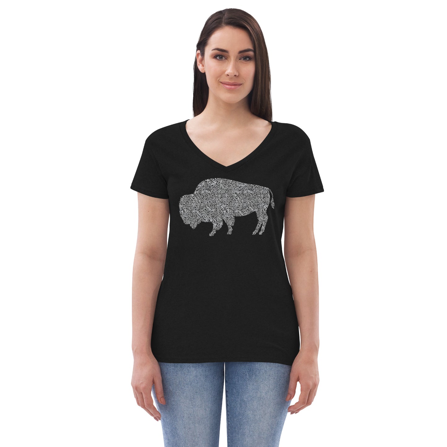 Women’s recycled v-neck t-shirt - Floral Bison